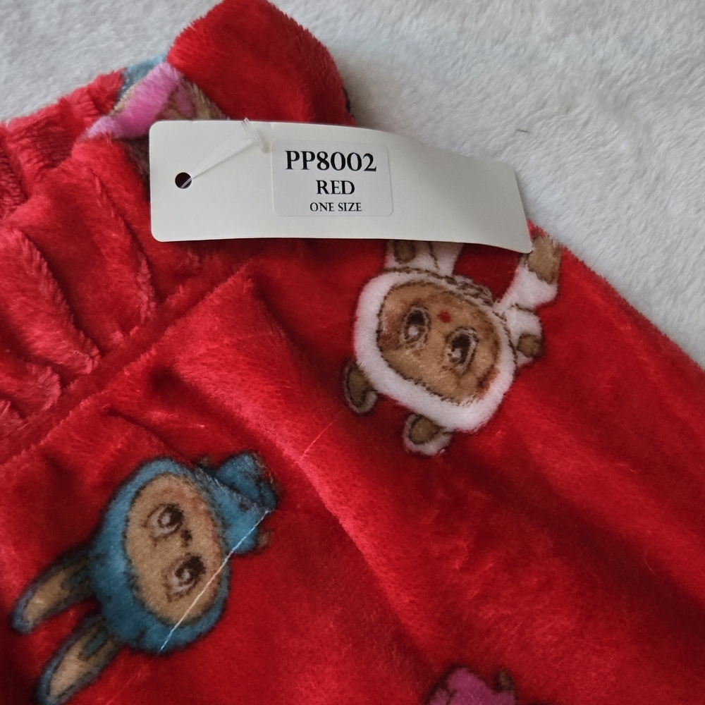 Red Women's Pajama Pants with Fun Character Print - Picture 3 of 4